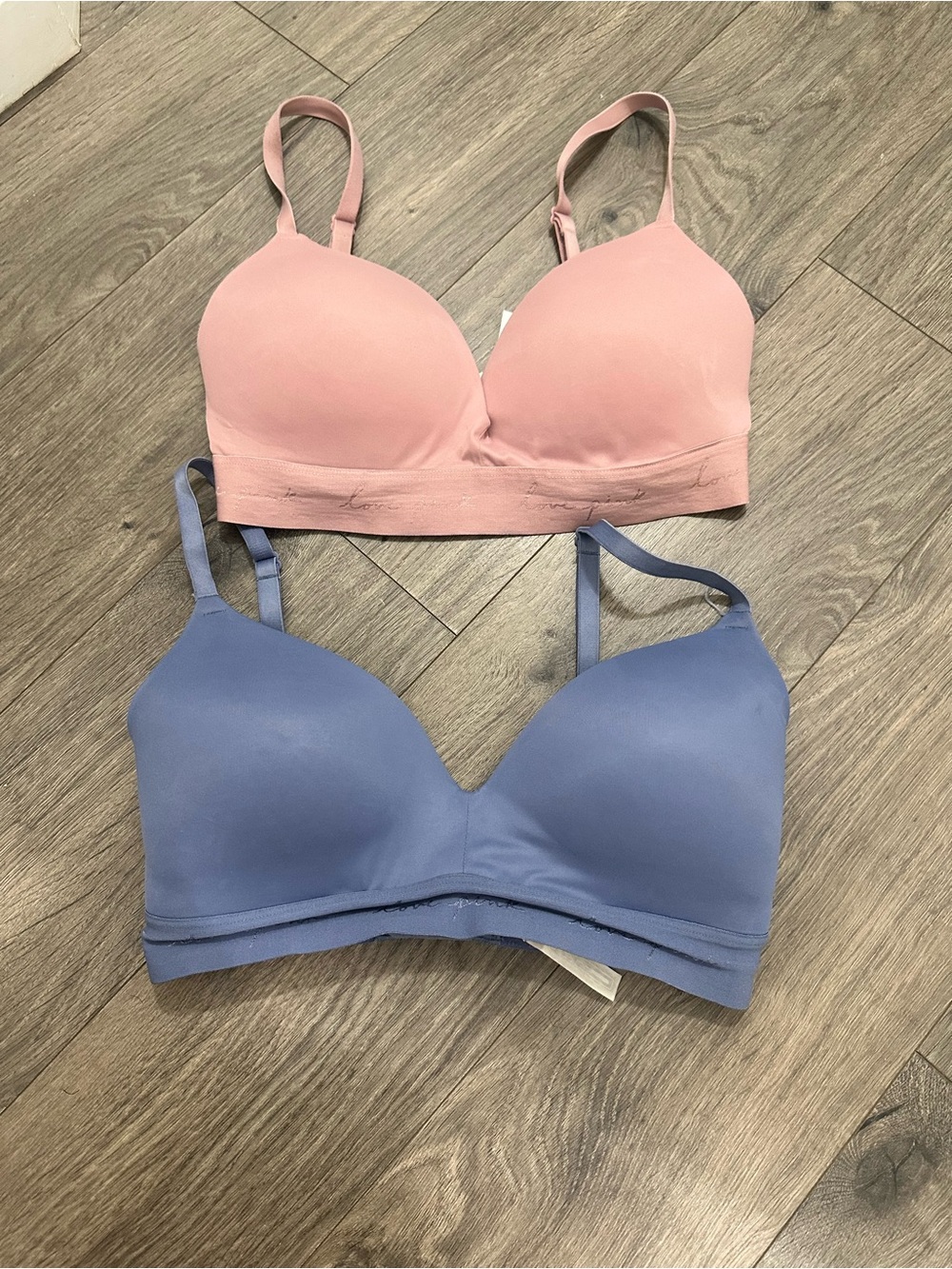Victoria’s Secret Light Pink & blue wear everywhere Wireless push up bra 32DD